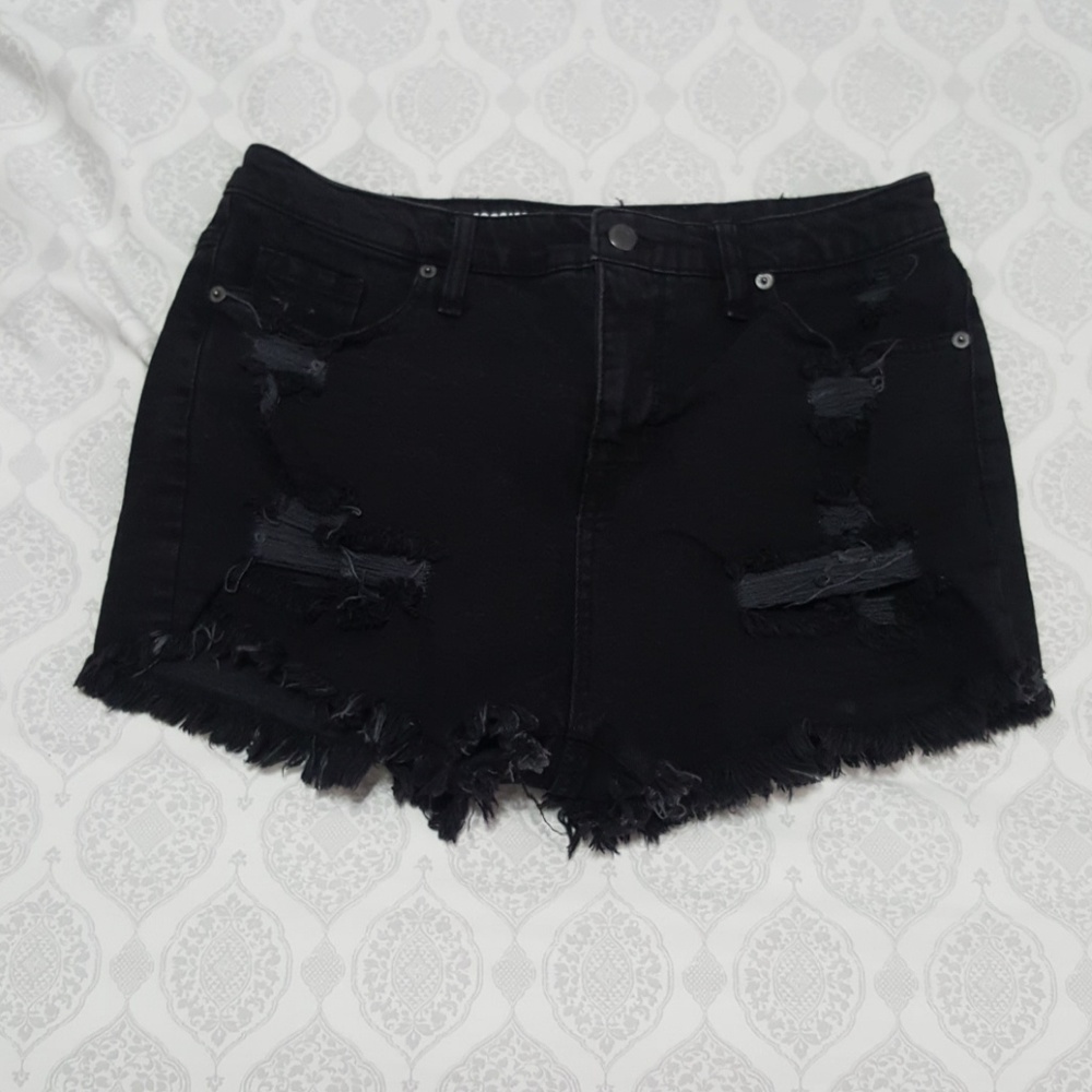 High-Rise Destructed Jean Shorts - Black/NWOT